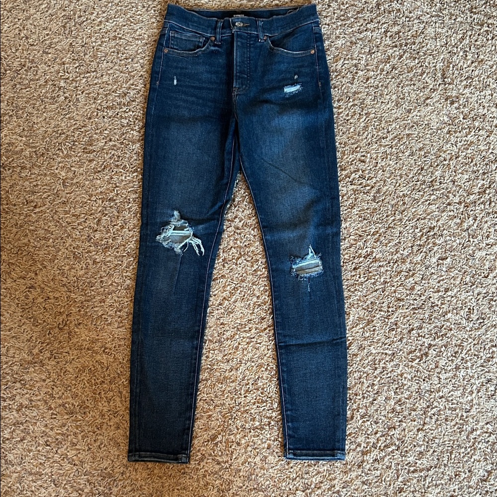 Dark Blue Distressed Skinny Jeans